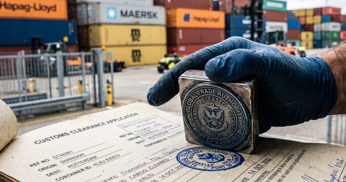 Sello de liberación aduanal sobre documentos de importación — Exterior Logistics